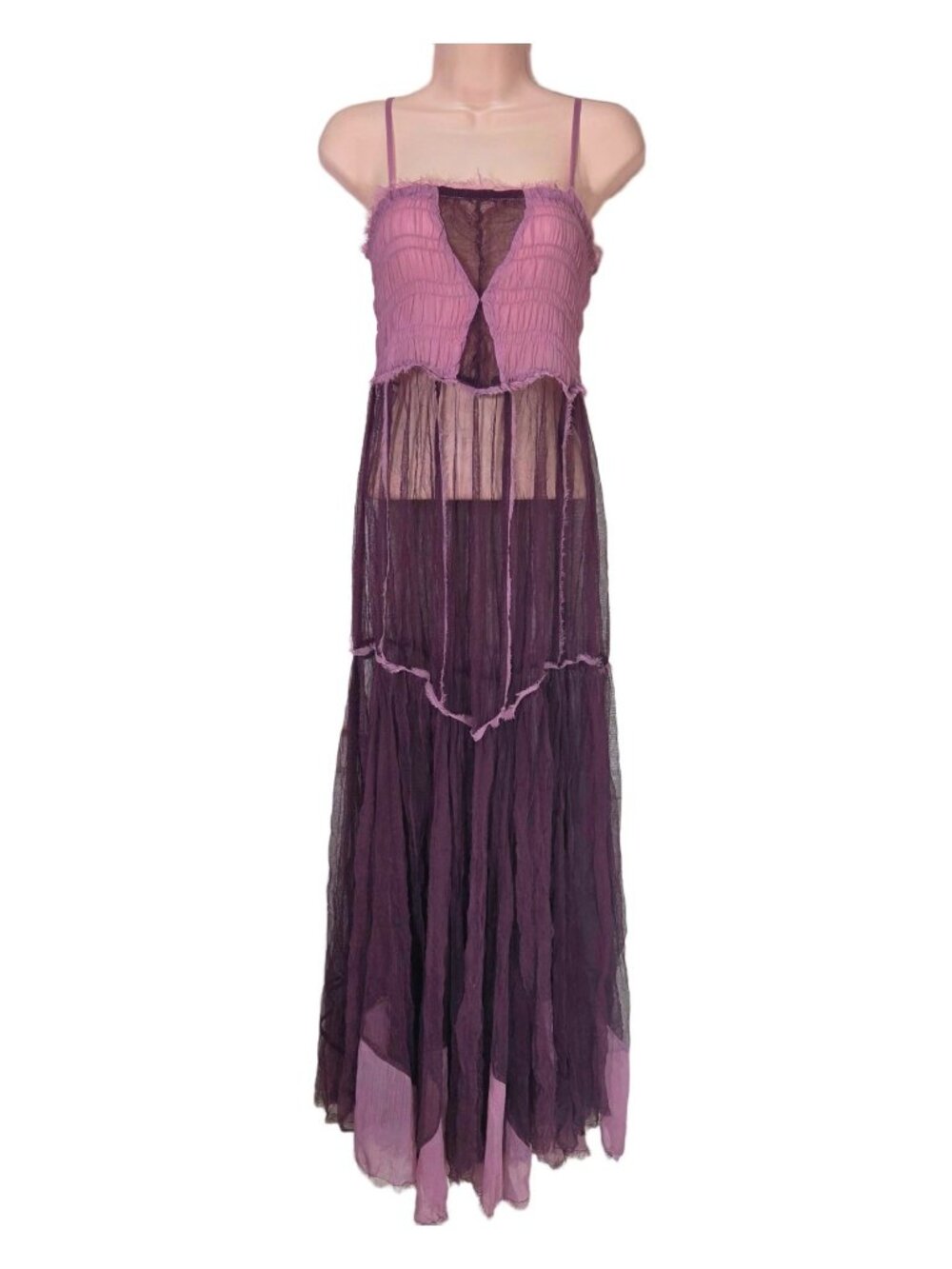 Rare Free People Intimately Raw Tulle Sheer Maxi Dress Whimsigoth Fairy Grunge M